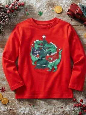 Cat & Jack Christmas T-Rex Holiday Long Sleeve Tee Size 6
